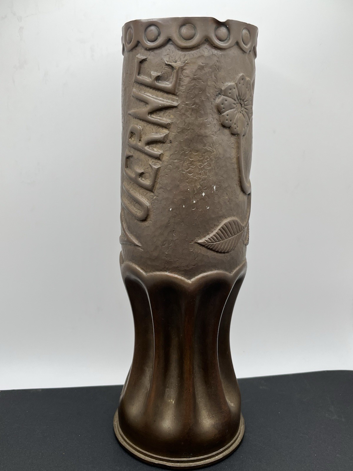 RARE WWI 1914 British 18 PR Artillery Shell Trench Art 11” Vase VSM WELL MARKED