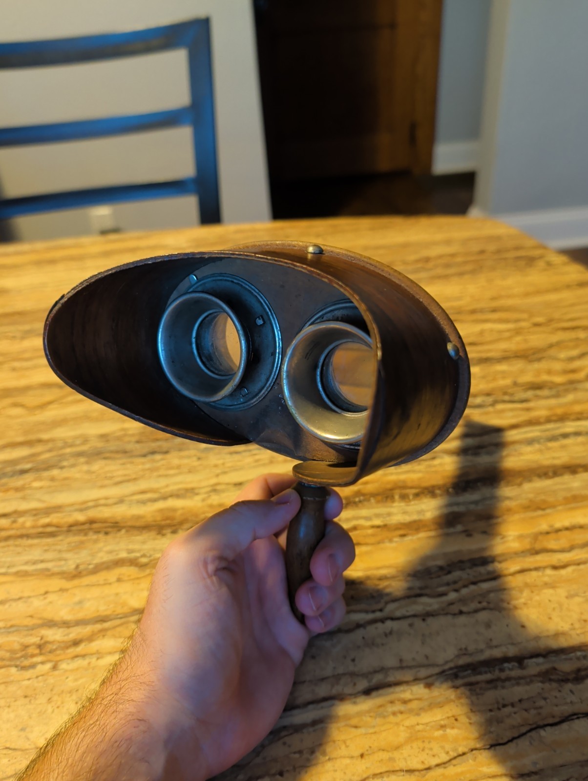Rare Antique 1890's Stereo Graphoscope Handheld Stereo Viewer Wood Brass.