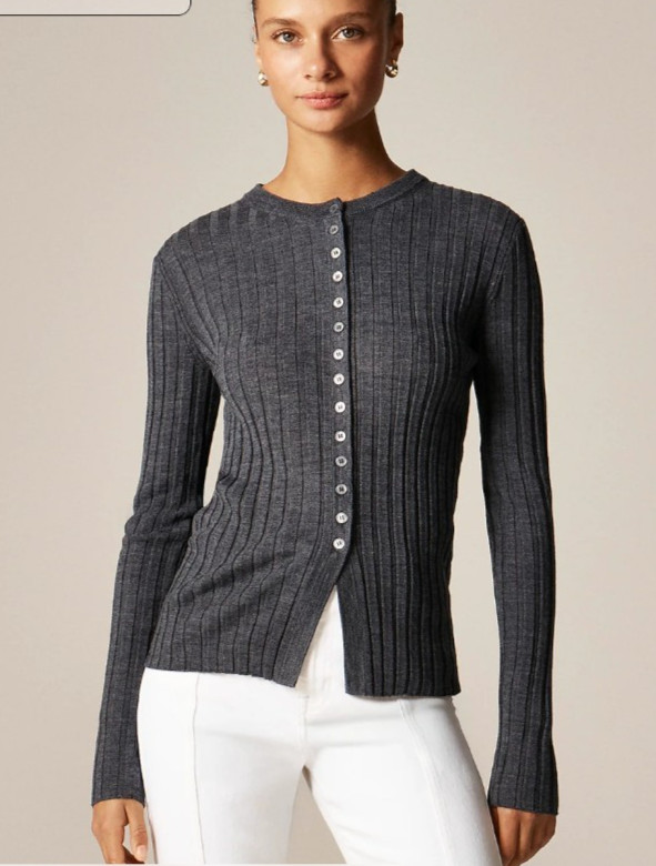 J. Crew Women\'s Carbon Wide-Rib Soft 100% Merino Wool Knit Cardigan Sweater XL