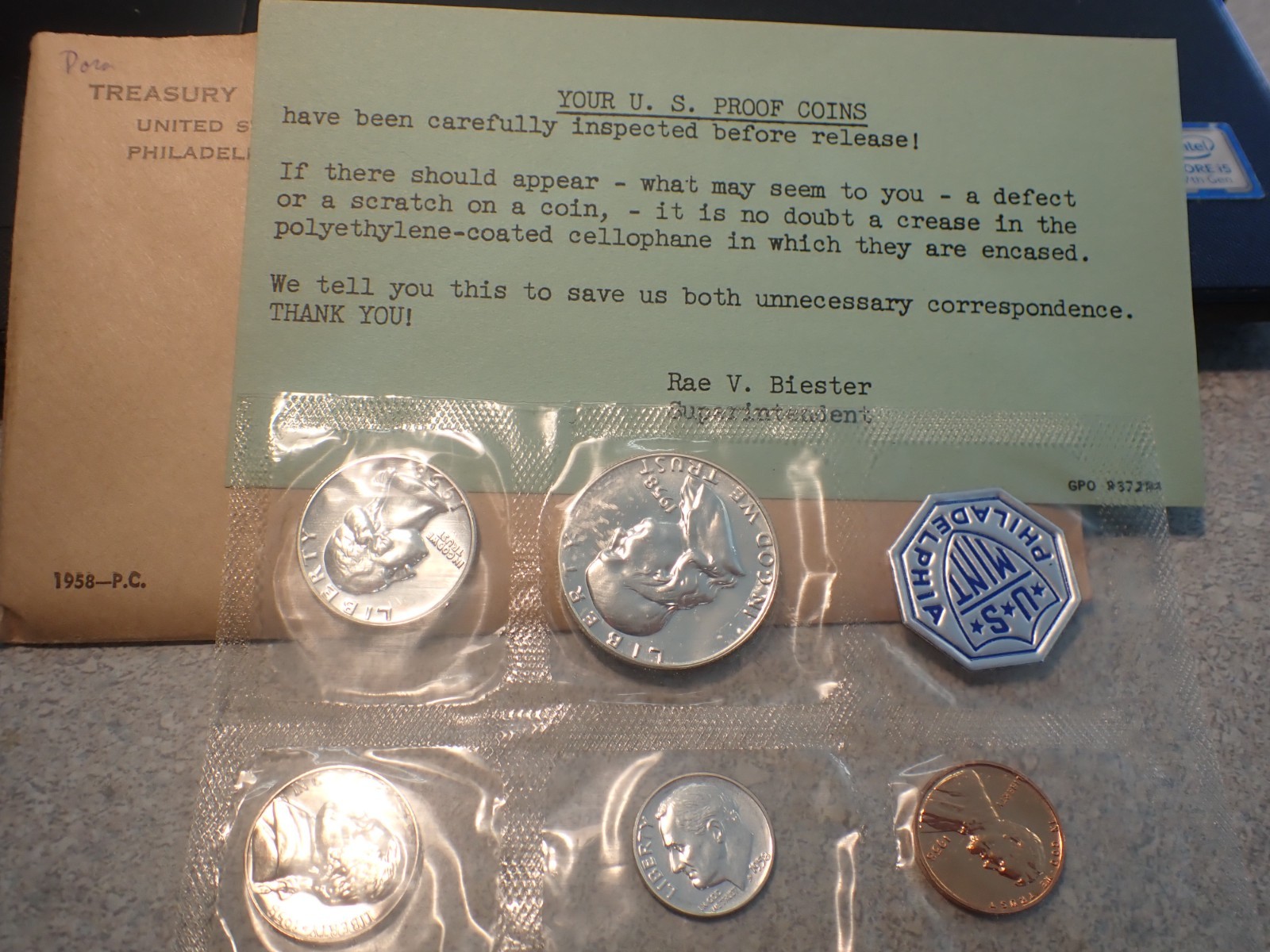 1958 Proof Set...Original Envelope w/ Gov\'t Packaging...Check it out 