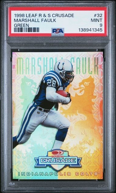 1998 Leaf Donruss GREEN CRUSADE /250 Marshall Faulk #32 PSA 9 pop 6 1998 Leaf Donruss GREEN CRUSADE /250 Marshall Faulk #32 PSA 9 pop 6