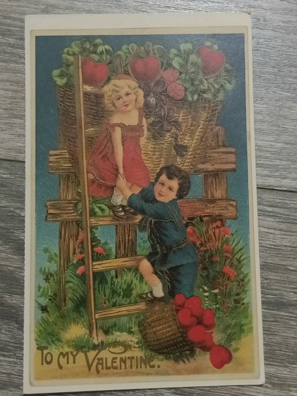 New antique 1910 VALENTINE's Day embossed Postcard boy girl Germany New antique 1910 VALENTINE's Day embossed Postcard boy girl Germany