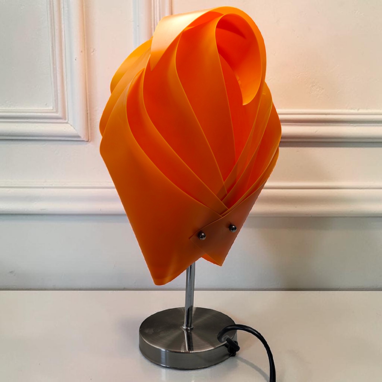1970s Ribbon Table Lamp Attributed to Kartell Orange Plastic Design - Vintage