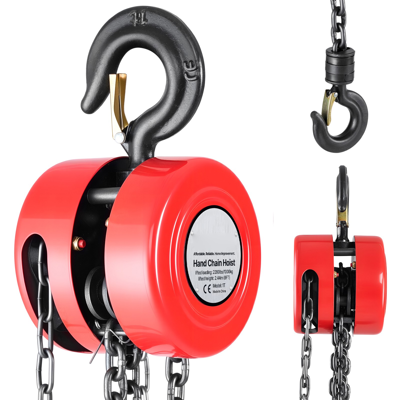 Uimoso Manual Hand Chain Hoist 1 ton/2200 lbs Capacity with 8 ft G70 Chain