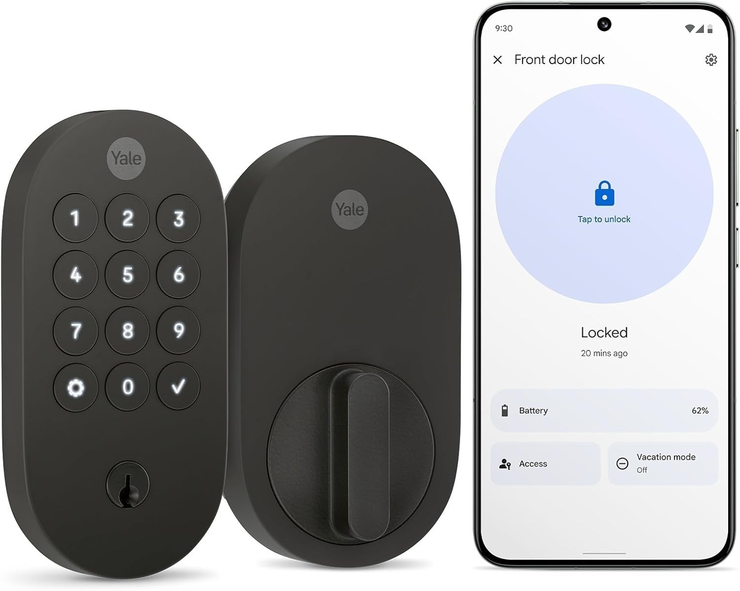Yale Matte Black Keyed Deadbolt Smart Lock with Google Matter, 