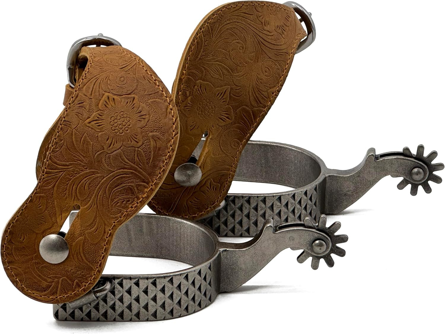 Men\'S Western Cowboy Spurs with Spur Straps, Antique Silver Rasp Plated, Iron, 1