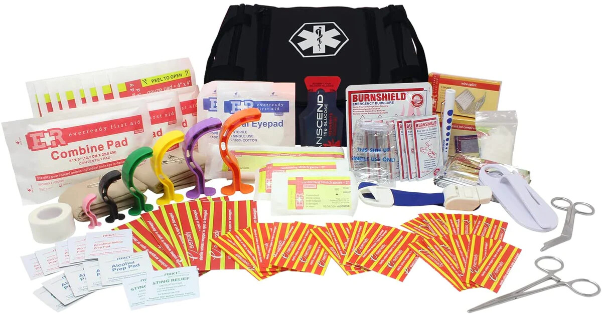 First Responder Fully Stocked Trauma First Aid Kit - 4 Color Bag