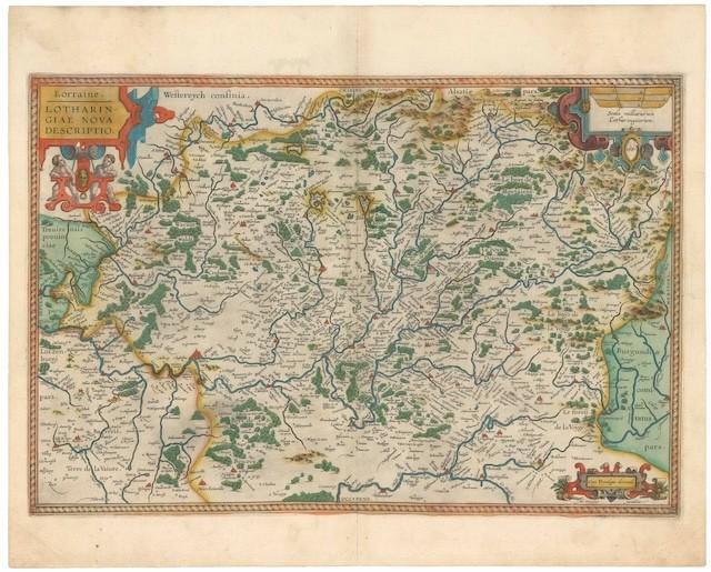 1595 Ortelius Old Color Map of Lorraine - \'Lotharingiae Nova Descriptio.\'
