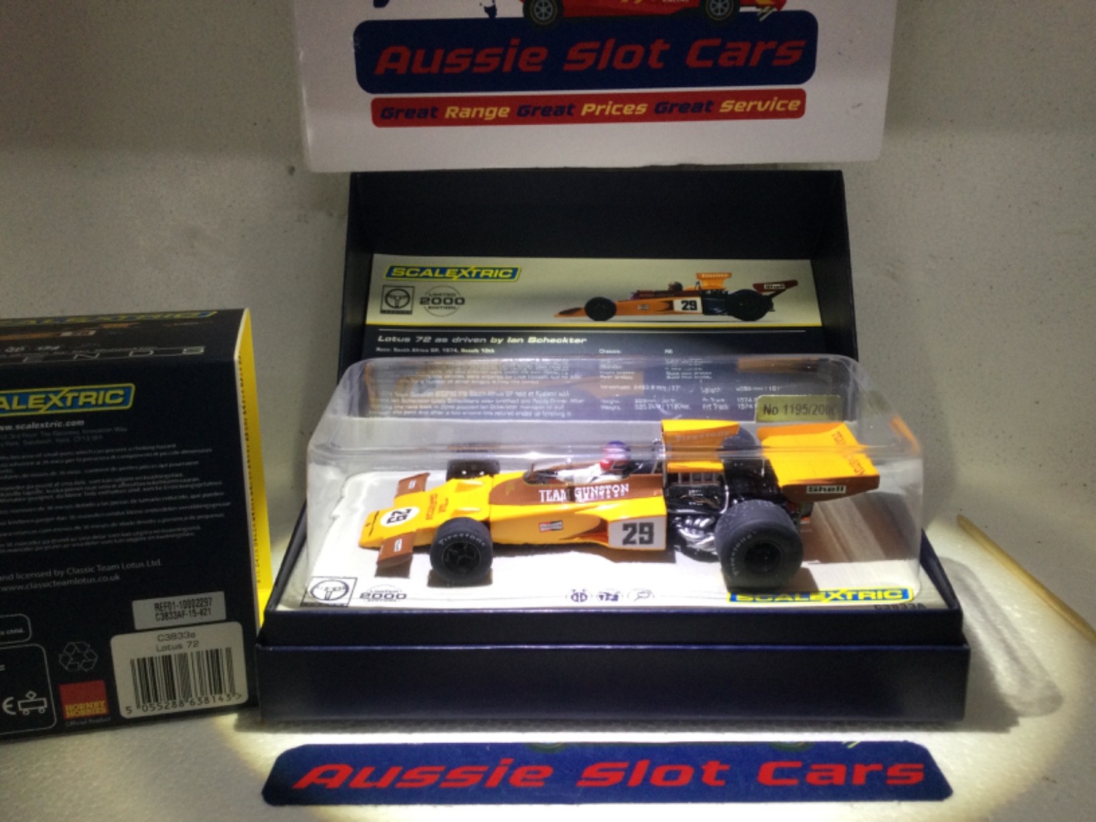 SCALEXTRIC LTD ED RARE LOTUS 72 #29 IAN SCHECKTER C3833A SLOT CAR 1/32 - New SCALEXTRIC LTD ED RARE LOTUS 72 #29 IAN SCHECKTER C3833A SLOT CAR 1/32 - New