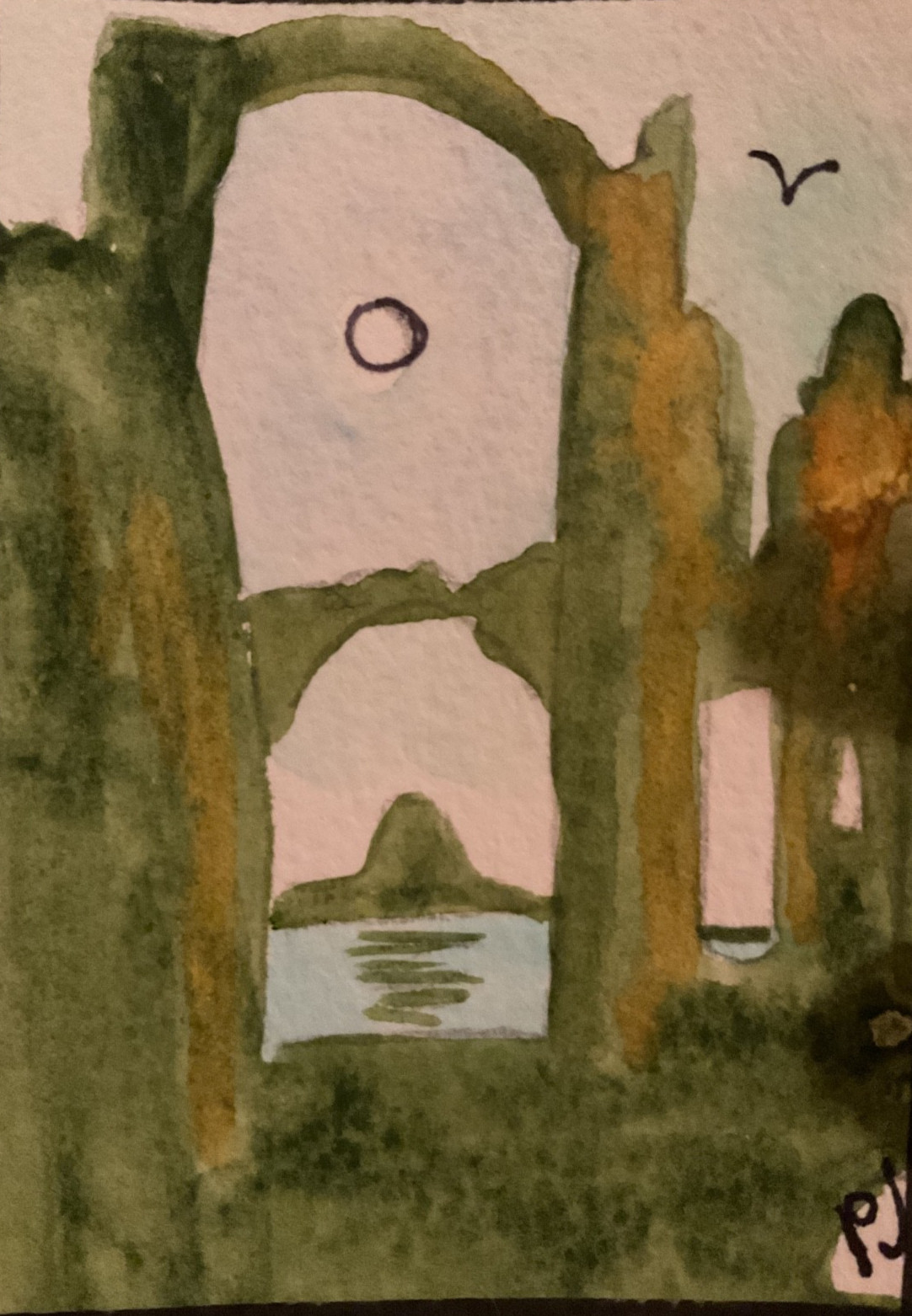 ACEO watercolor art by PJ, art card 2.5 x 3.5: landscape. ACEO watercolor art by PJ, art card 2.5 x 3.5: landscape.