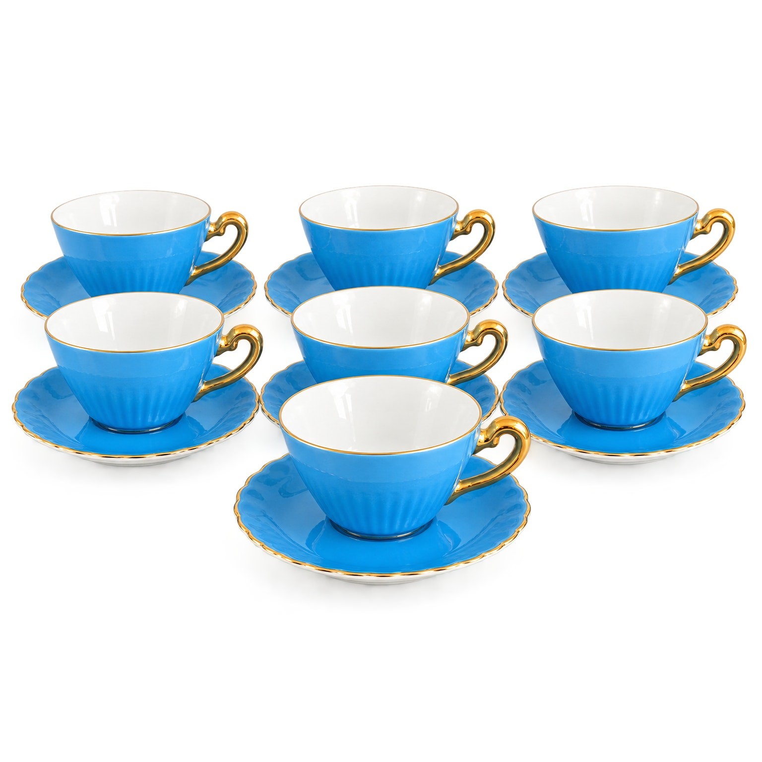 Antique Noritake Hand Painted Japan M Wreath Blue Gold Cups Saucers Set 14