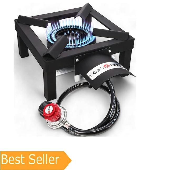 GasOne High Pressure Single Propane Burner - Outdoor Cooking with Heat Shield