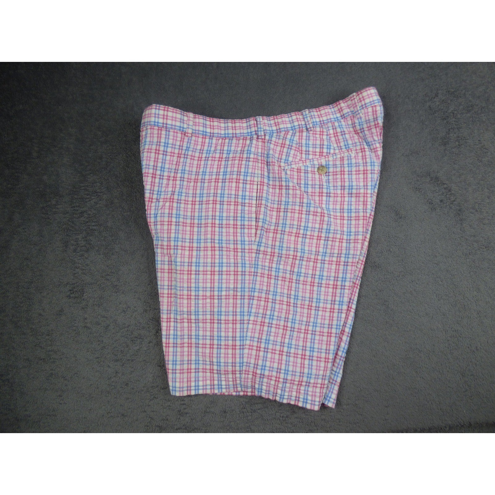 Mens Pink Blue Plaid Flat Front Casual Summer Shorts Size 37