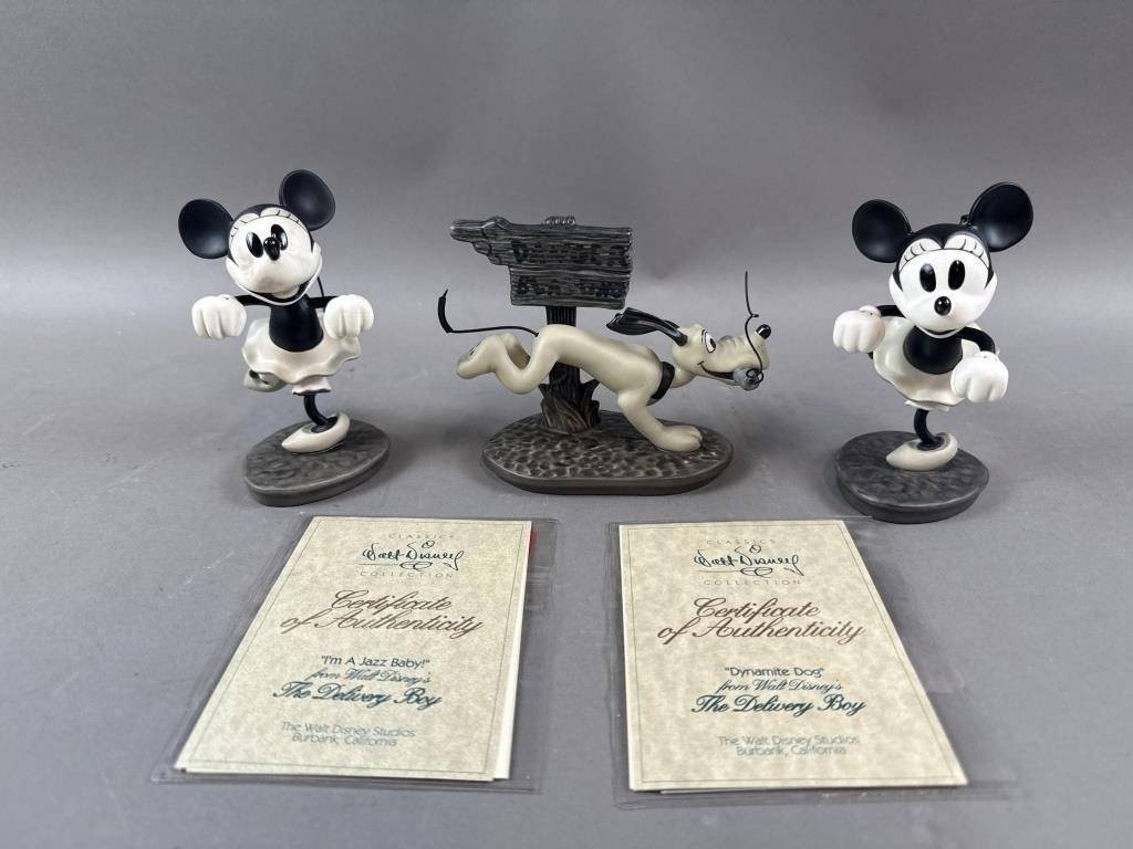 WDCC Disney The Delivery Boy Mickey Minnie Pluto Figurine Set Box COA BlackWhite
