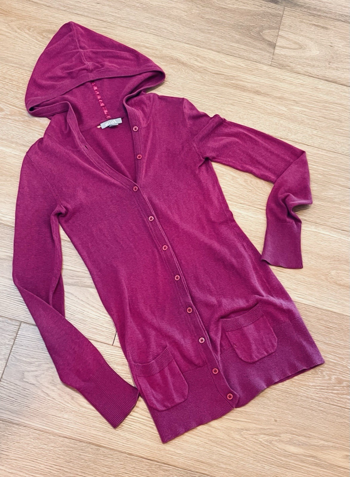 Vintage 90\'s / Y2K dELiA’s Long Pink Hooded Cardigan Sweater pockets S Vintage 90\'s / Y2K dELiA’s Long Pink Hooded Cardigan Sweater pockets S