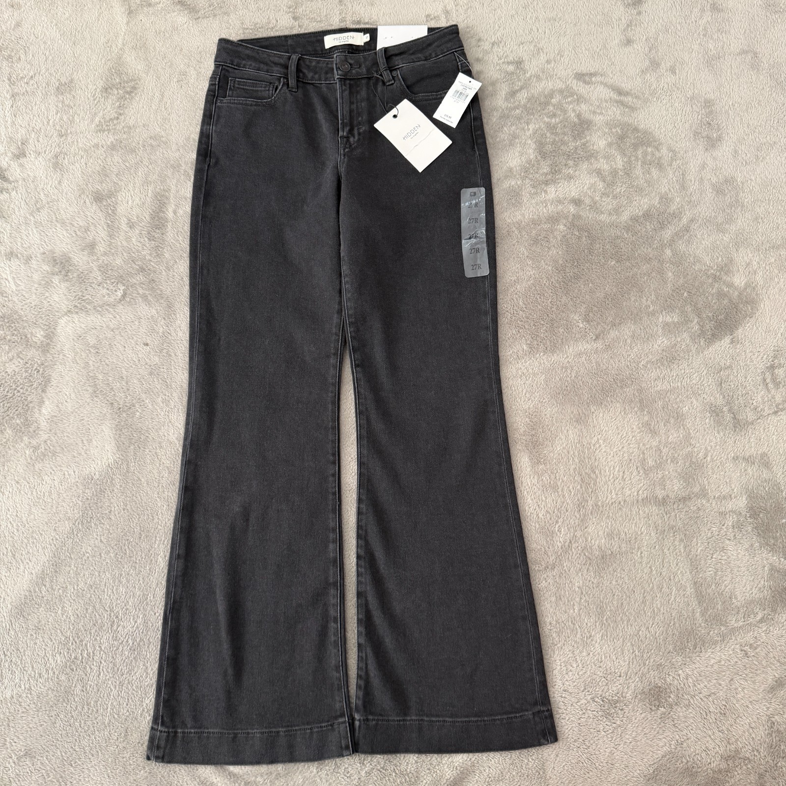 NWT The Buckle Hidden Los Angeles Carter Flare Jeans 27 Black Mid Rise Trouser