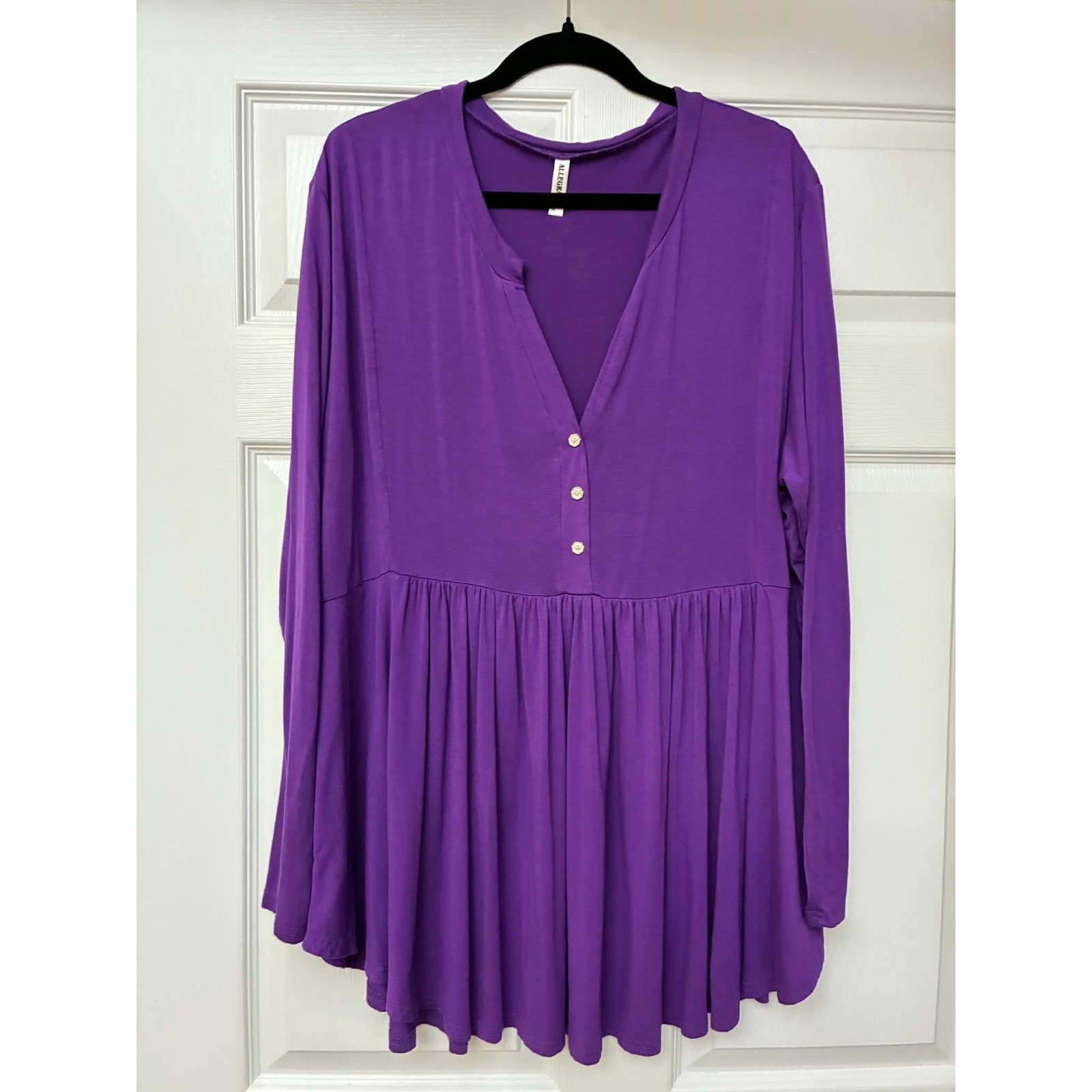 Allegrace Tunic Top Womens 3X Purple Long Sleeve Babydoll Peplum Stretch Blouse