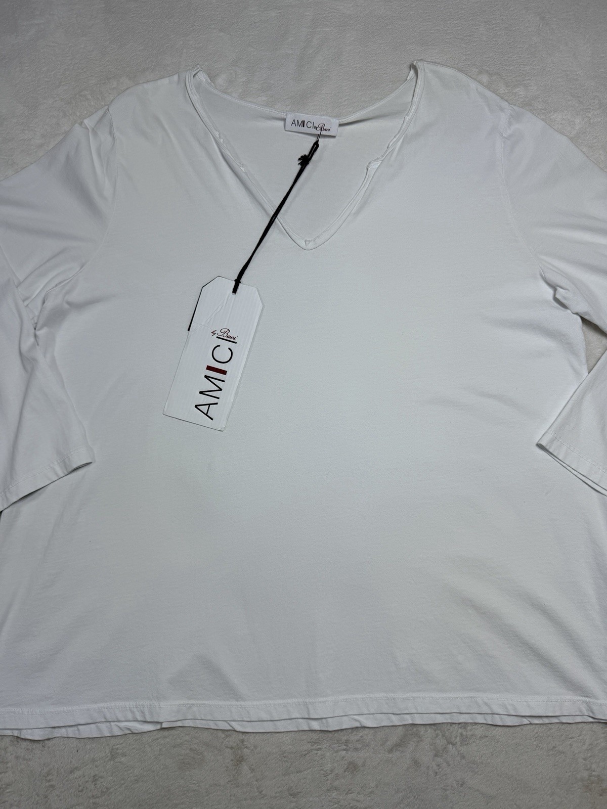 Amici by Baci White V-Neck Top XL NWT 100% Cotton Italy Coastal Lagenlook