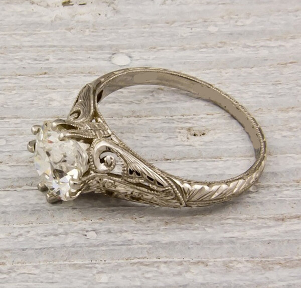 Antique 2Ct White Round CZ Art Deco Engagement Ring Solid 925 Sterling Silver