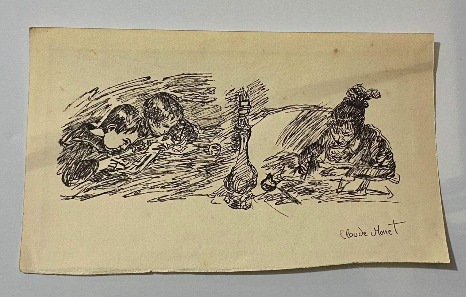 Claude Monet Drawing on paper (Handmade) signed and stamped mixed media.