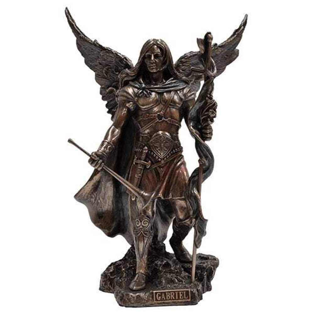Archangel Saint Gabriel with Cross and Trumpet Statue Sculpture, 9.25\ Archangel Saint Gabriel with Cross and Trumpet Statue Sculpture, 9.25\
