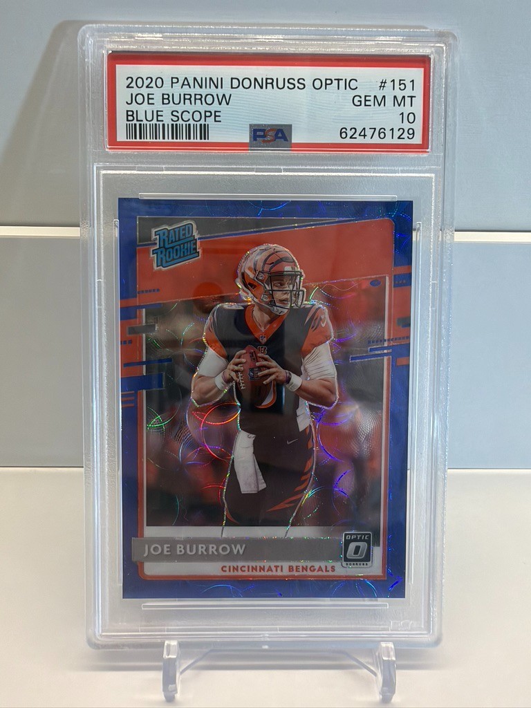 2020 Panini Donruss Optic Rated Rookies Joe Burrow #151 Blue Scope RC PSA 10