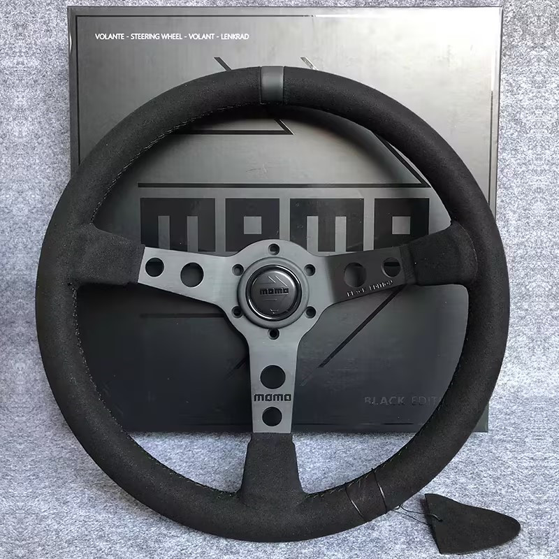 MOMO BLACK EDITION 350mm/14inch MOD07 Deep Dish Suede Sport Steering Wheel New