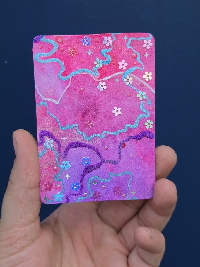ACEO Original Panting w/Glitter Embellished by Gnarlyii 1/4