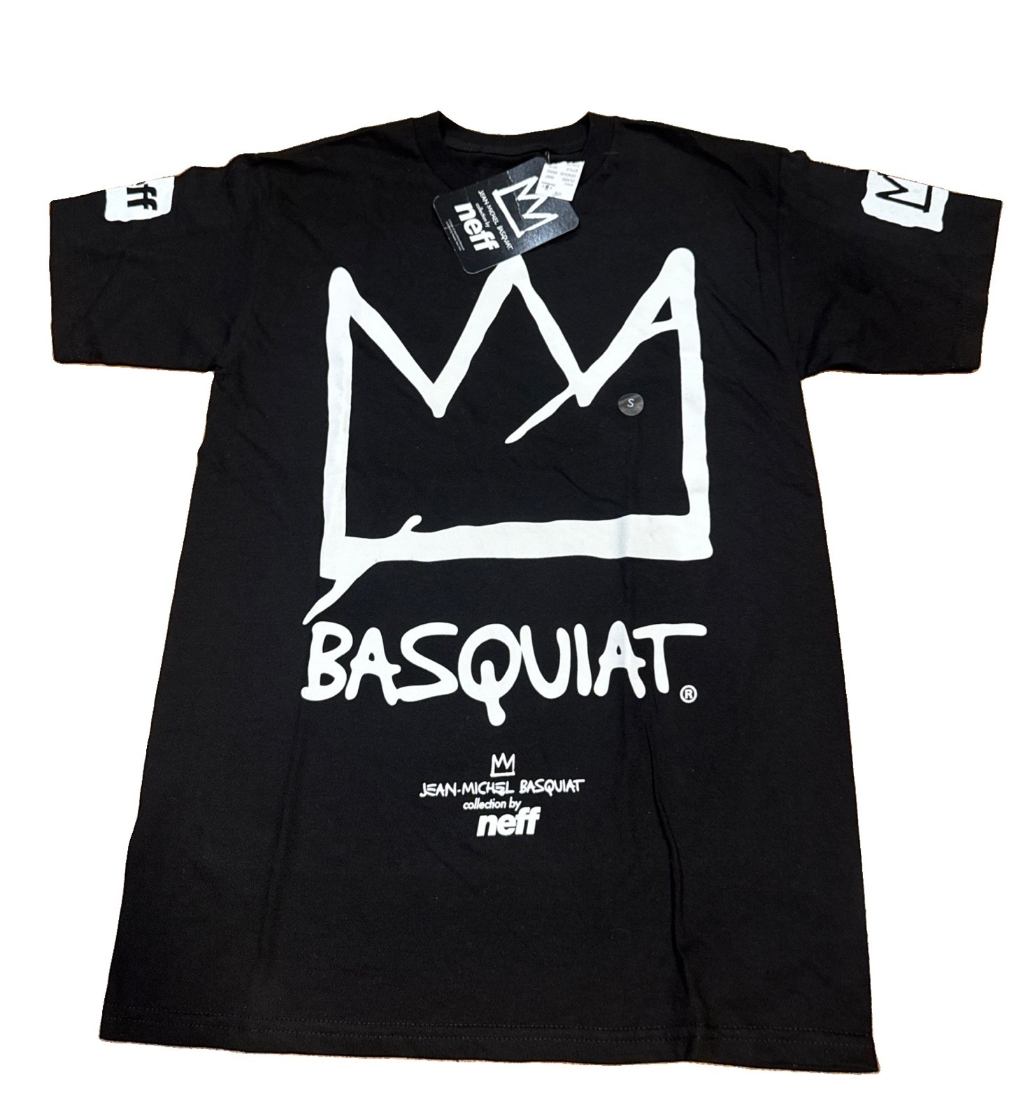 NEW Neff Jean-Michel Basquiat Black T-Shirt Crown Pop Art Hipster Men Small NWT NEW Neff Jean-Michel Basquiat Black T-Shirt Crown Pop Art Hipster Men Small NWT