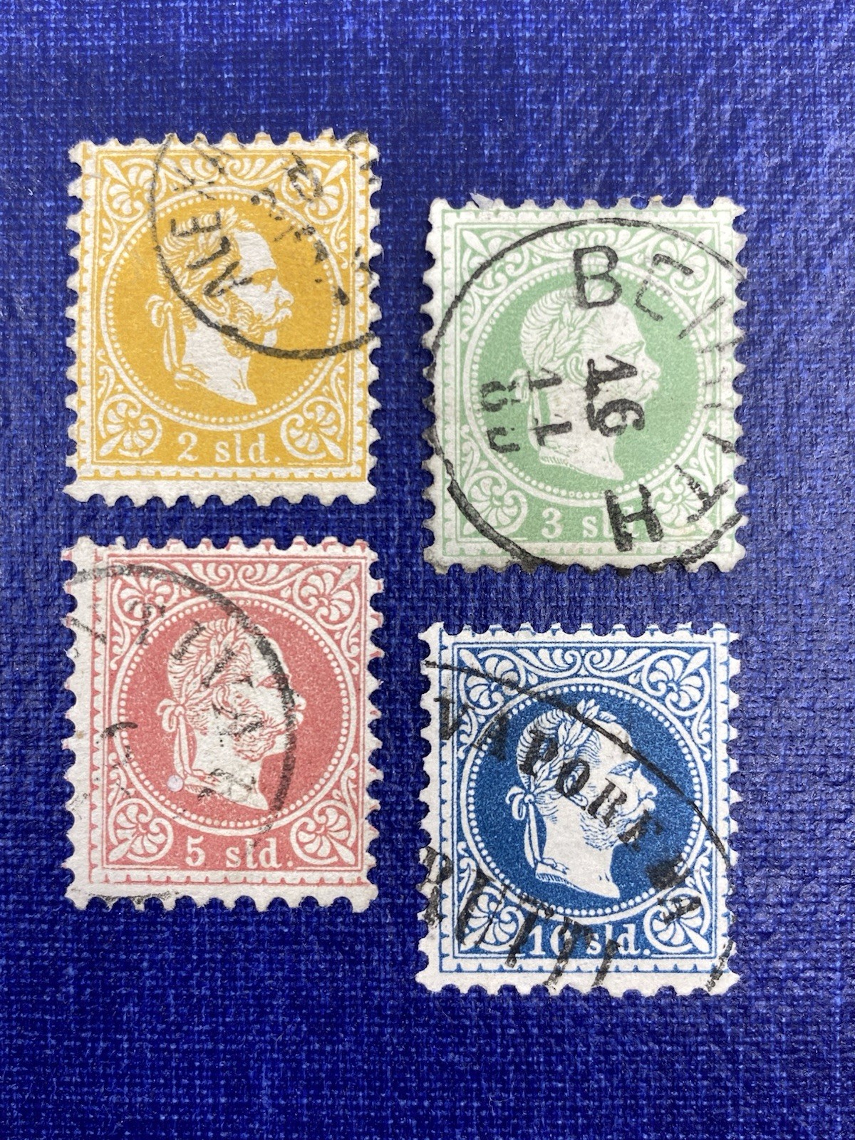 Austrian Offices in Turkey, Stamp Lot, 1876 Franz Joseph, 2, 3, 5, 10sld, Used.