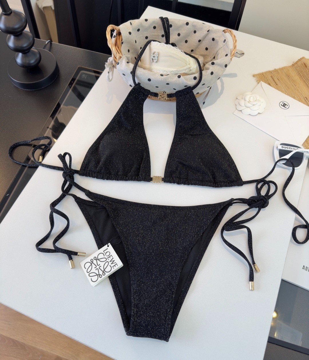Loewe Black Monogram Triangle Bikini Swimsuit Two Piece Swimwear Size M