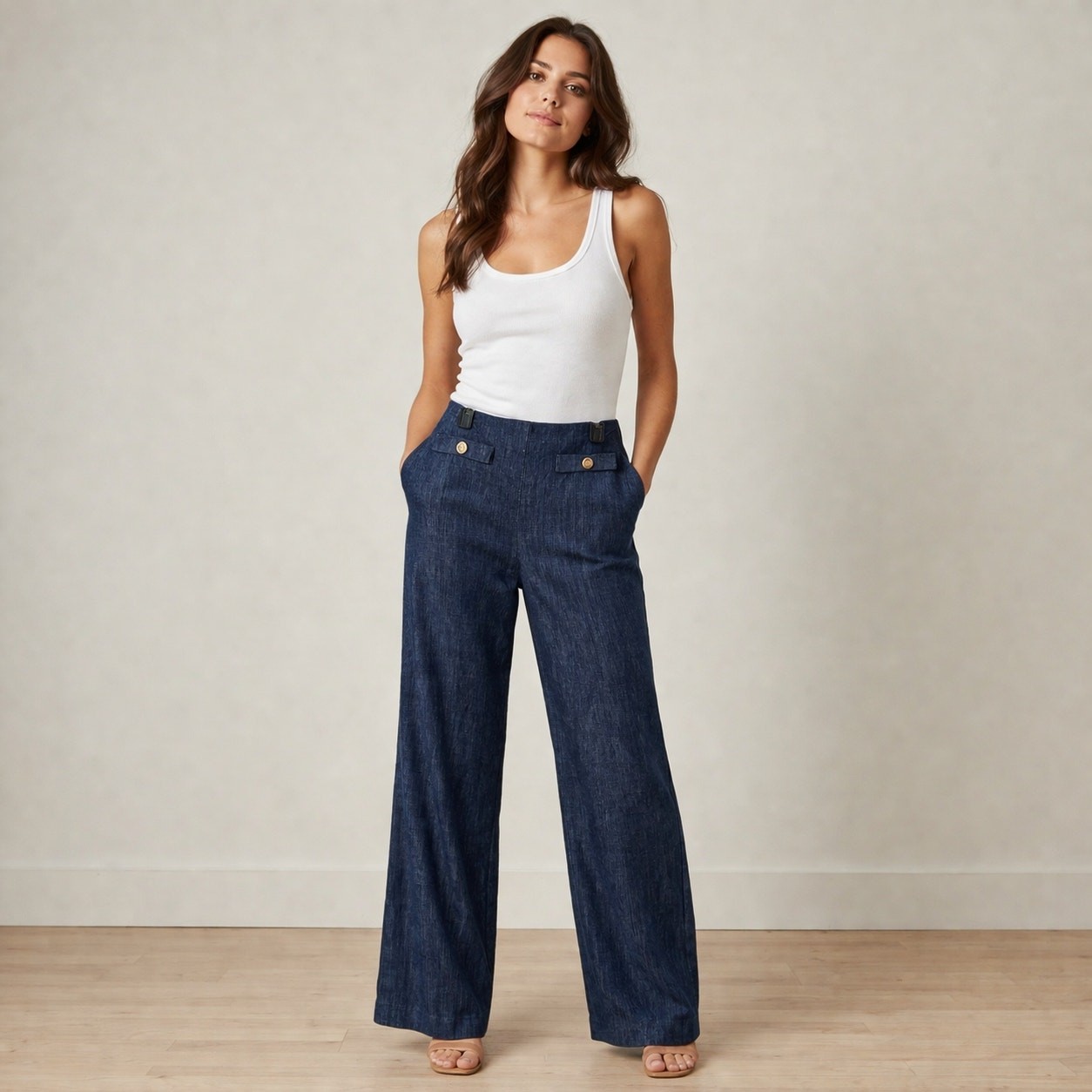 Loft blue dressy jeans preppy size 12P classic casual wide leg