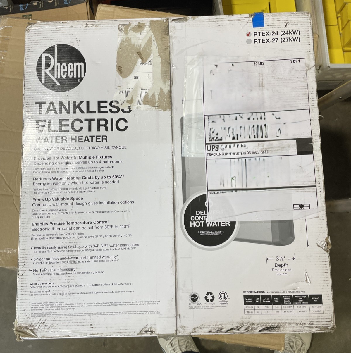 Rheem RTEX-24 24kW 240V Electric Tankless Water Heater, Gray Rheem RTEX-24 24kW 240V Electric Tankless Water Heater, Gray