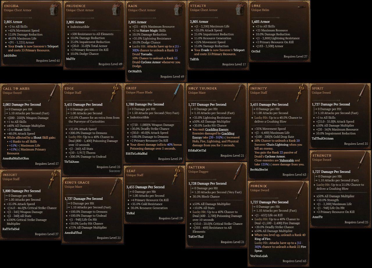 Diablo 4 Diablo IV Season 15 Runewords Enigma Grief Infinity Lore Spirit Stealth