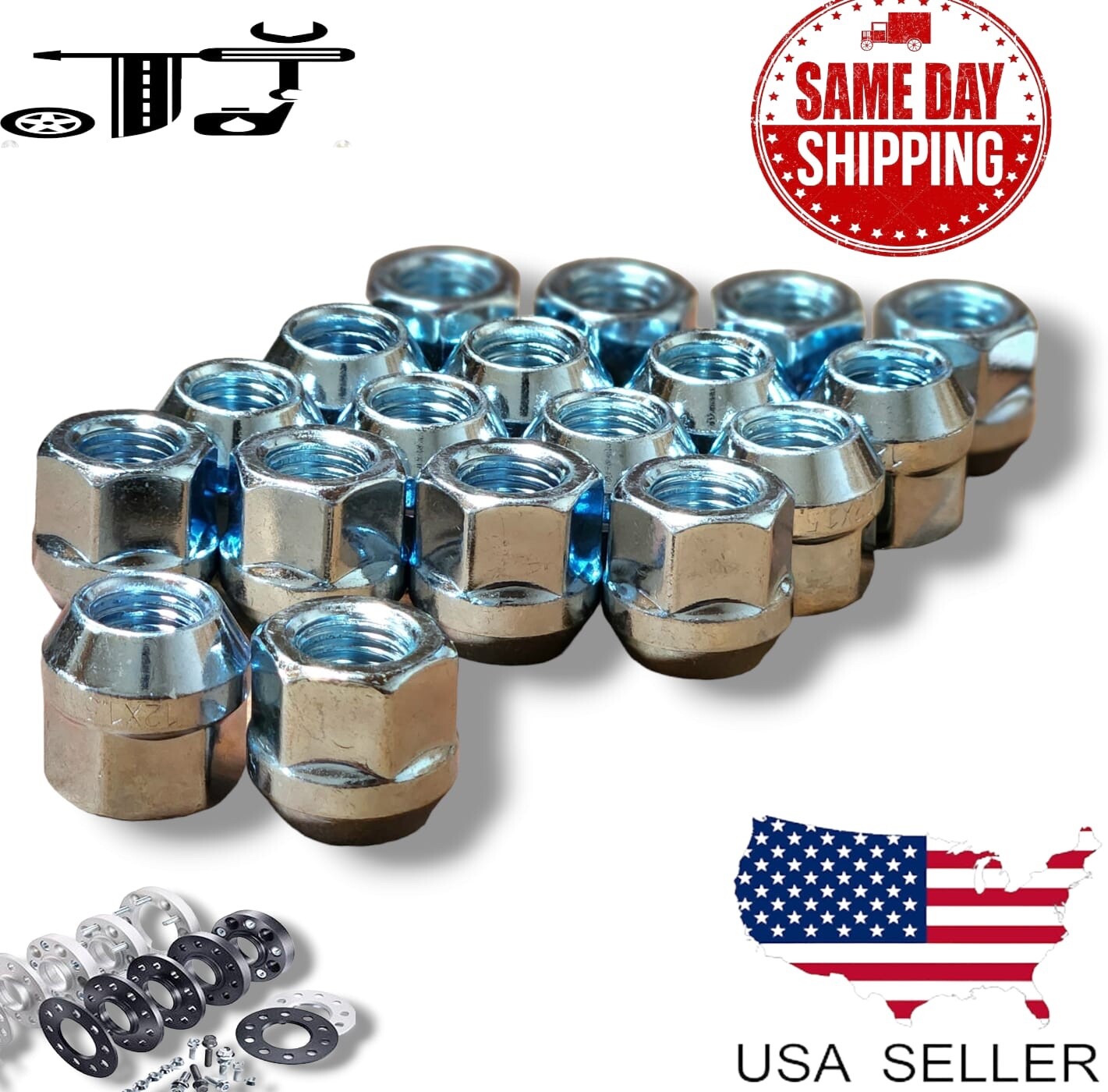 24Pc Chrome 7/16-20 Acorn Open End Lug Nut 3/4\