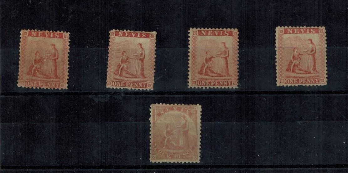 St. Kitts & Nevis - Nevis 1862 SG 1 1d & 4d MOG GEM CV L600