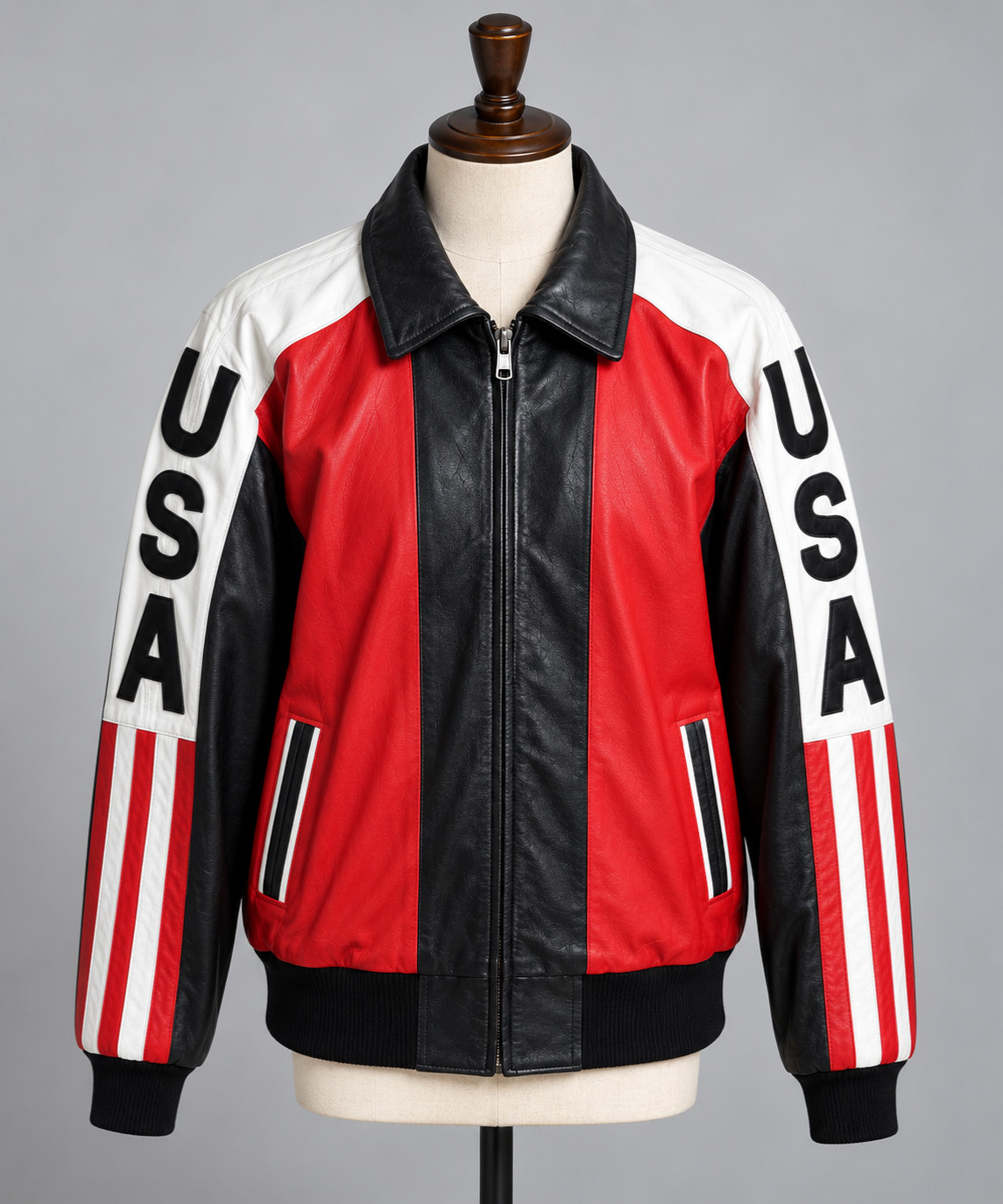 Michael Hoban North Beach Leather USA American Flag Jacket Vintage XL