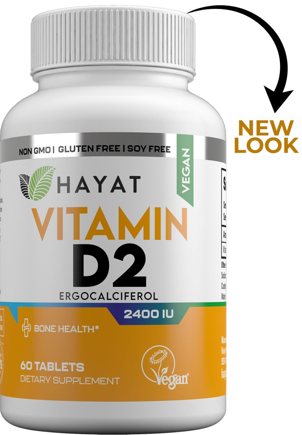Hayat Vitamins Vegan Natural Vitamin D 2400 IU, D2, Certified Halal, 60 Tablets Hayat Vitamins Vegan Natural Vitamin D 2400 IU, D2, Certified Halal, 60 Tablets