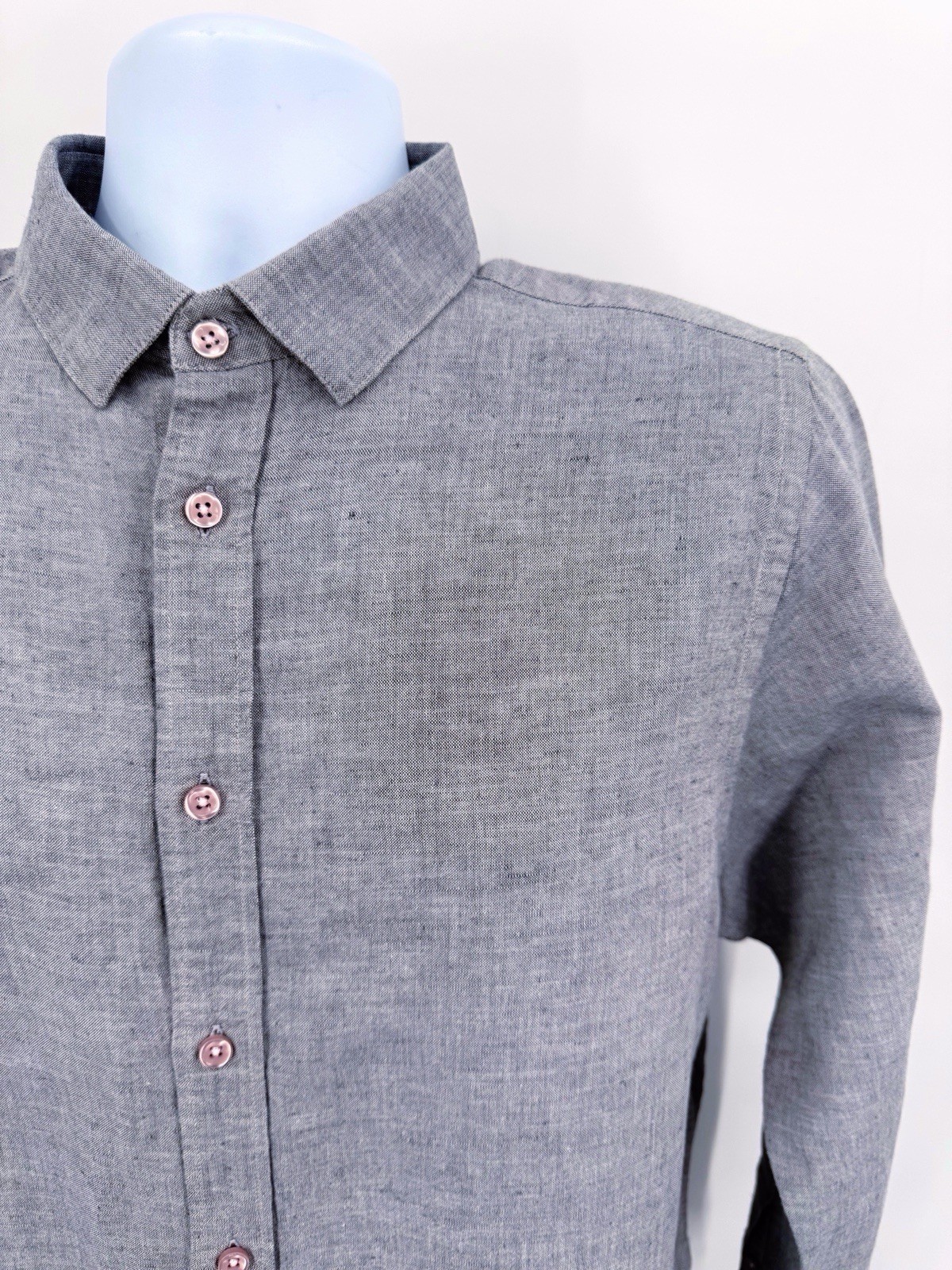 Vustra Men\'s Large Linen Blend Shirt Solid Gray Button Down Long Sleeve