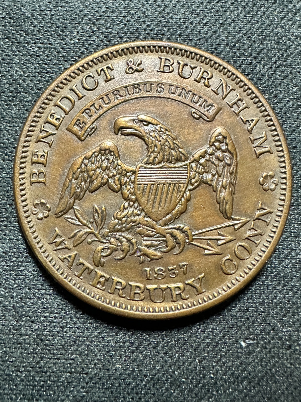 (1837) Waterbury CT HT-104a (R-3) Benedict & Burnham Hard Times Token