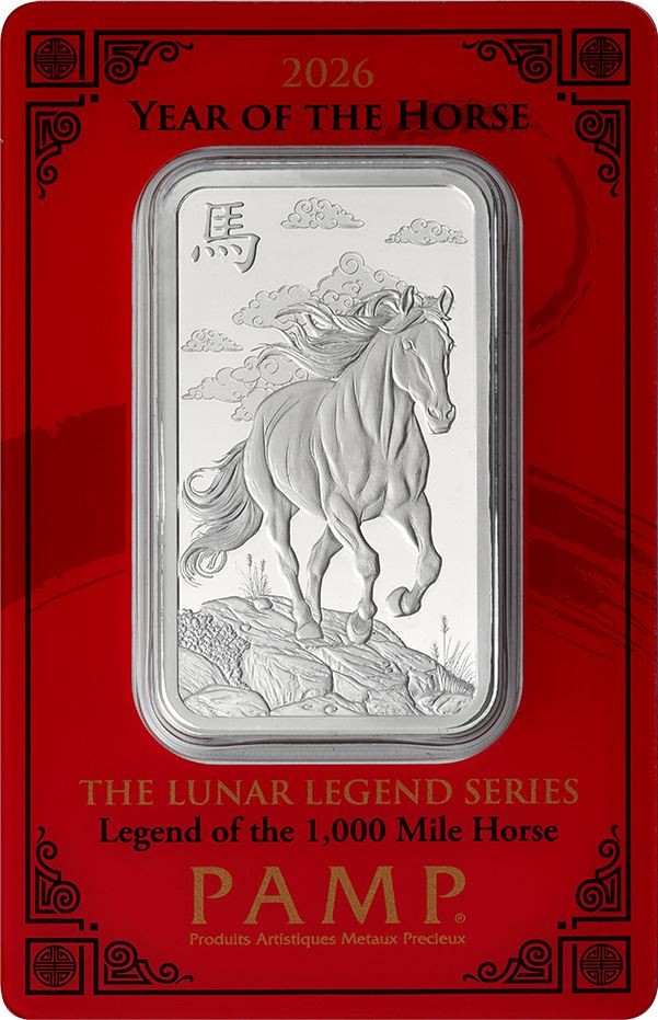 1 oz Silver Bar - PAMP Suisse - Lunar Legends Horse .999 Fine in Assay 1 oz Silver Bar - PAMP Suisse - Lunar Legends Horse .999 Fine in Assay