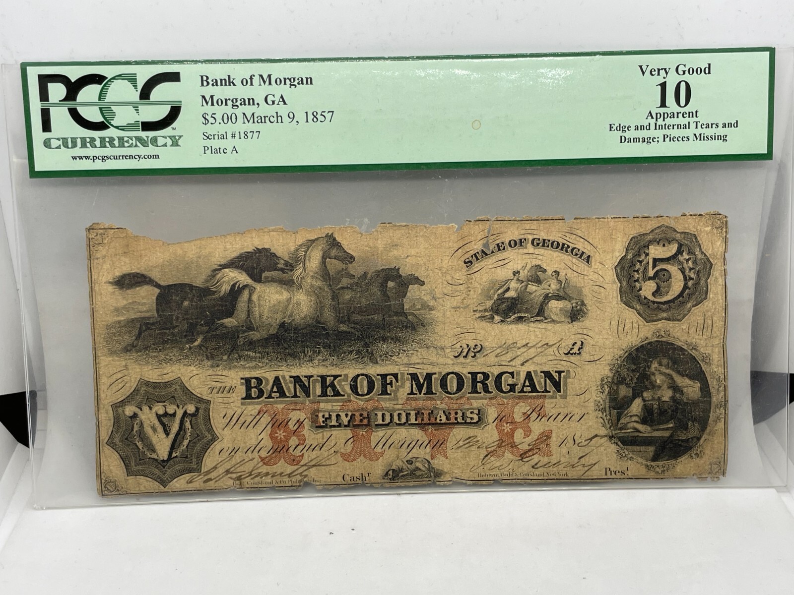 Bank Of Morgan, Georgia $5 March 9 1857 PCGS VG10 Apparent