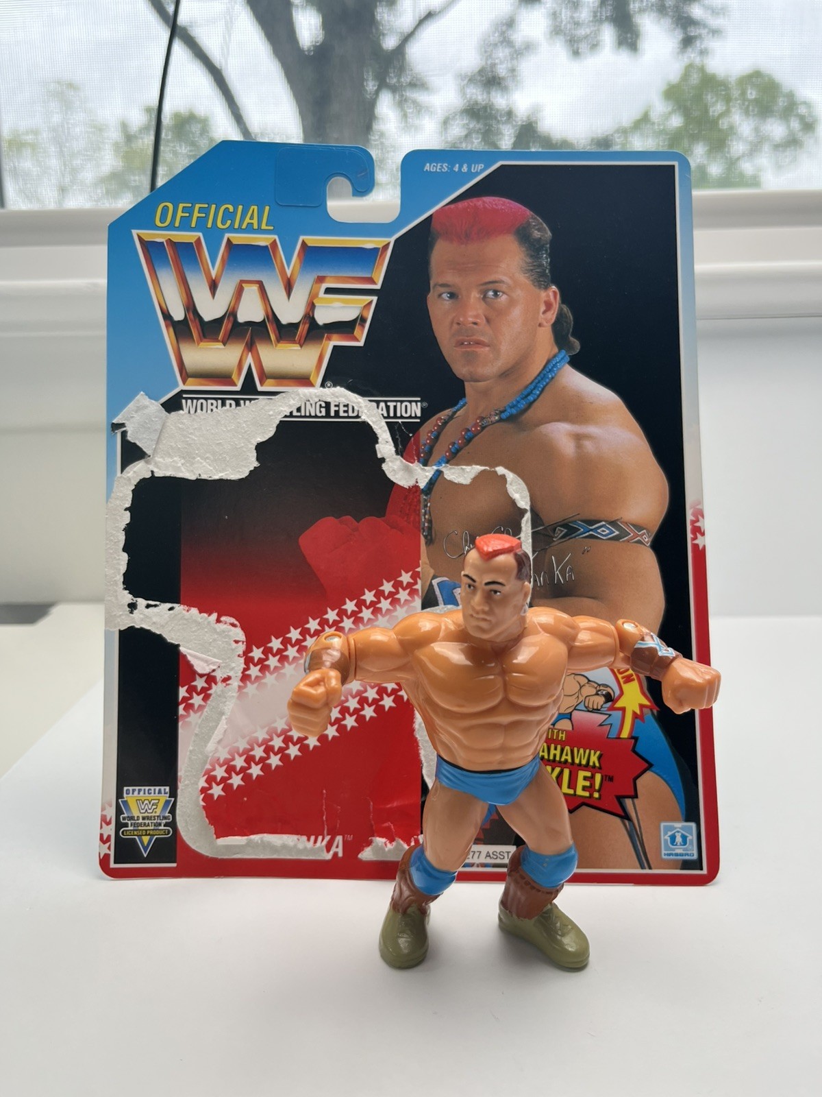 Vintage 1991 Hasbro WWF Tatanka Action Figure And Cardback Series 6