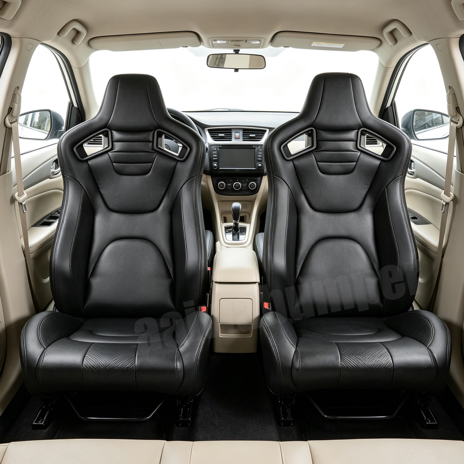 Universal Pair Reclinable PVC Leather Sport Racing Seats W/Slider Left/Right