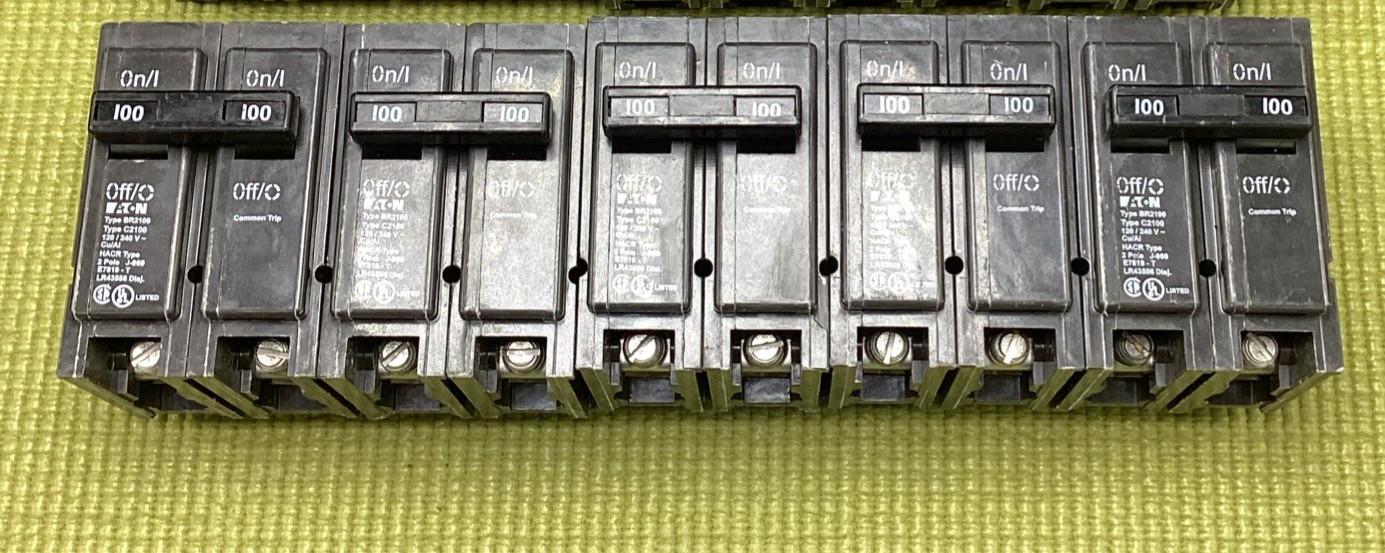 Lot of 5 ORIGINAL New Circuit Breakers Eaton BR2100 100 Amp 2 Pole 120/240V