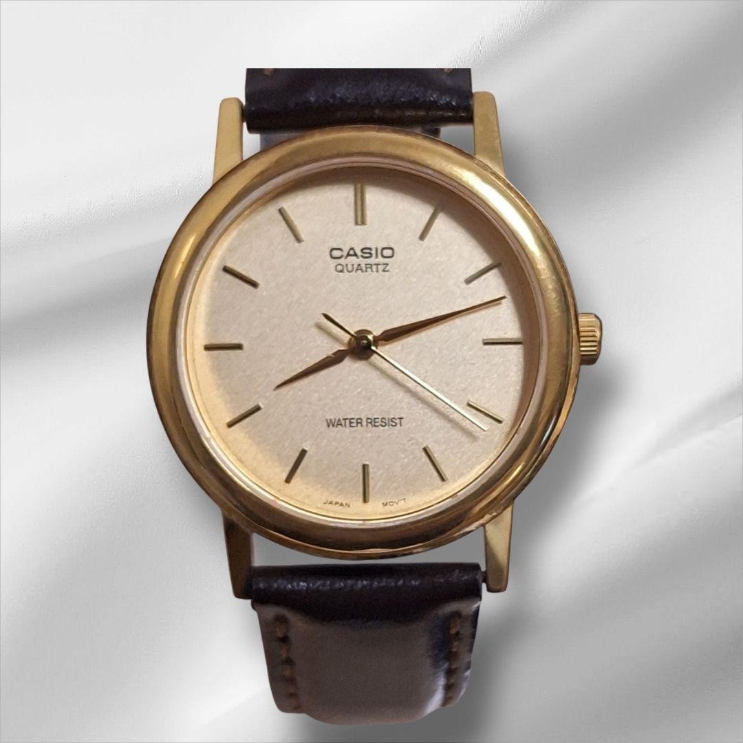 CASIO MTP-1095 Gold Brown Leather Watch From Japan