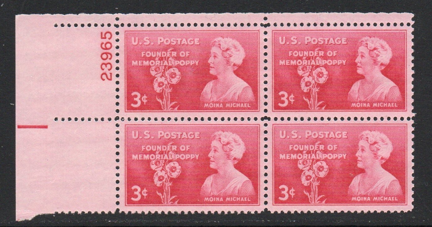 ALLY\'S STAMPS US Plate Block Scott #977 3c Moina Michael [4] MNH F/VF STK