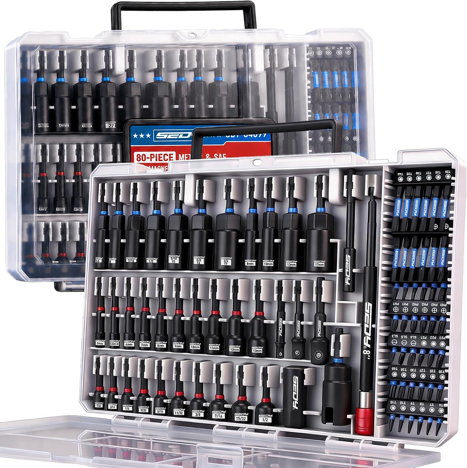 80-Piece Premium Magnetic Impact Nut Driver Set Metric & SAE with Socket Adapter 80-Piece Premium Magnetic Impact Nut Driver Set Metric & SAE with Socket Adapter