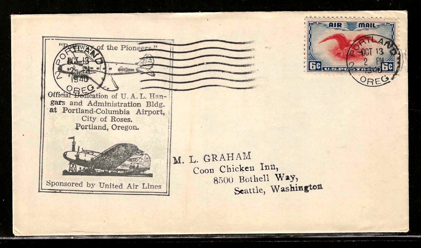 1940 PORTLAND OREGON - COLUMBIA AIRPORT - UNITED AIR LINES HANGERS/ADMIN BLDG. 1940 PORTLAND OREGON - COLUMBIA AIRPORT - UNITED AIR LINES HANGERS/ADMIN BLDG.