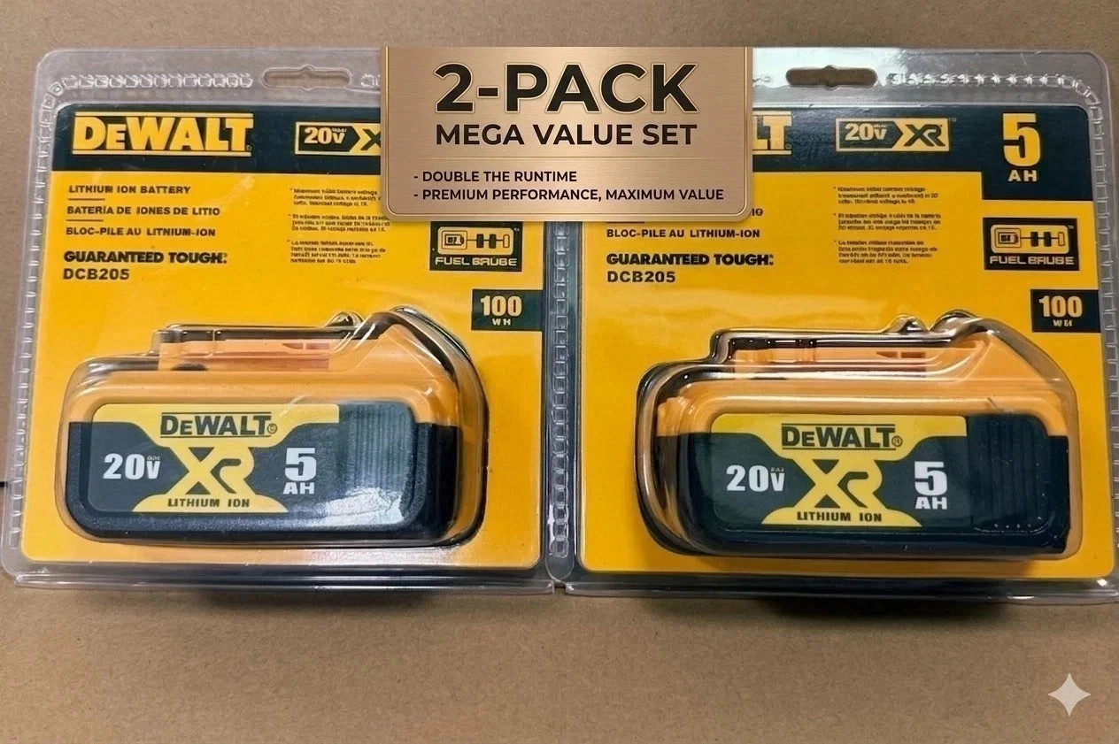 2 Pack DEWALT DCB205 20V Max XR 5.0Ah Lithium-Ion Battery New In Pack
